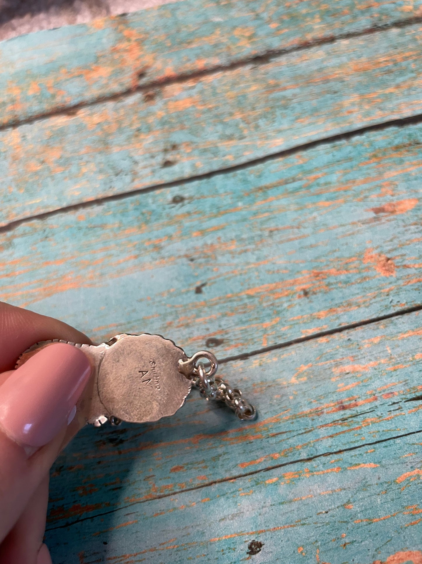 Navajo Sterling Silver And Turquoise Feather Necklace Signed And Stamped