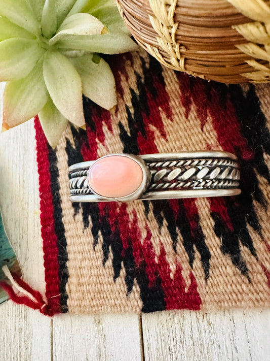 Handcrafted Queen Pink Conch Shell & Sterling Silver Cuff Bracelet
