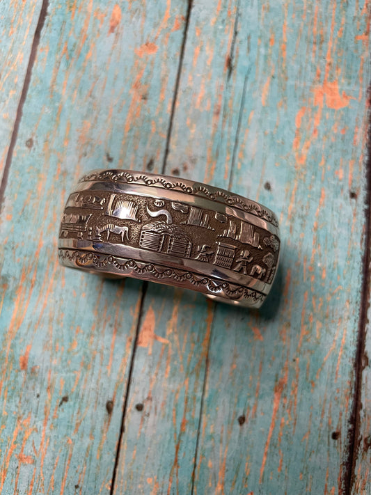 Handcrafted Hand Stamped Sterling Silver Cuff Bracelet Signed