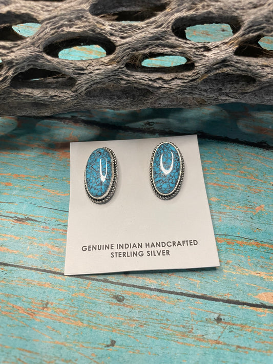 Handcrafted Turquoise And Sterling Silver Post Earrings