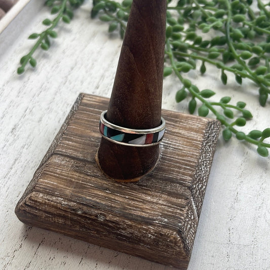 Handcrafted Sterling Silver Multistone Inlay Stacker Ring
