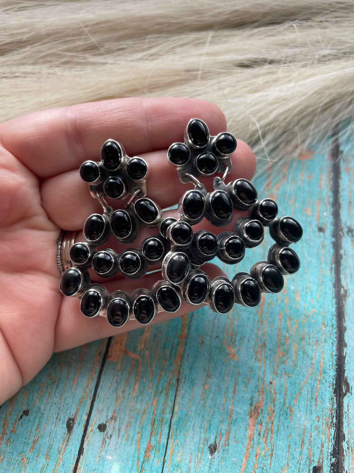 Handcrafted Sterling Silver & Black Onyx Dangle Earrings Signed