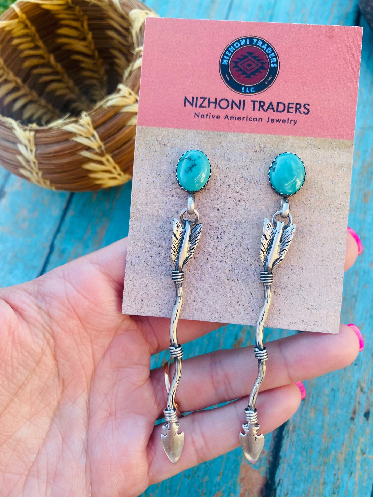 Handcrafted Turquoise & Sterling Silver Arrow Dangle Earrings