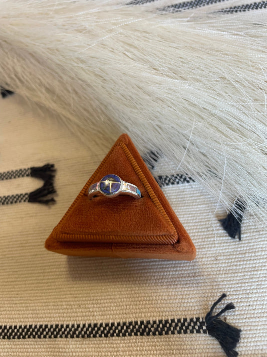 Handcrafted Sterling Silver & Blue Opal Inlay Ring