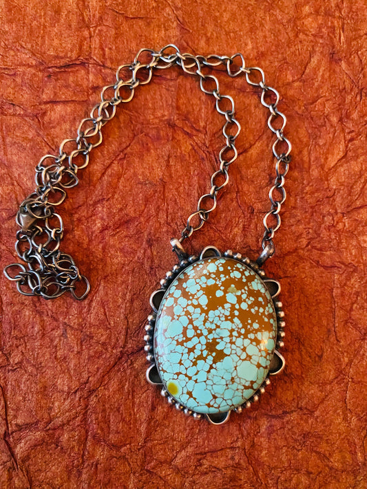 Handcrafted Sterling Silver & Number 8 Turquoise Necklace