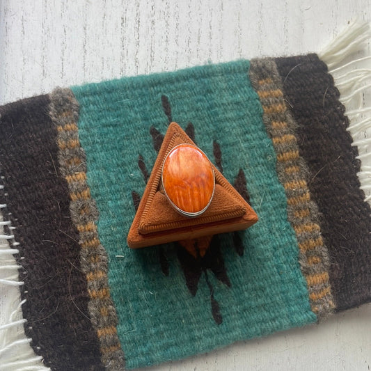 Handcrafted Sterling Silver & Orange Spiny Ring Size 7.5