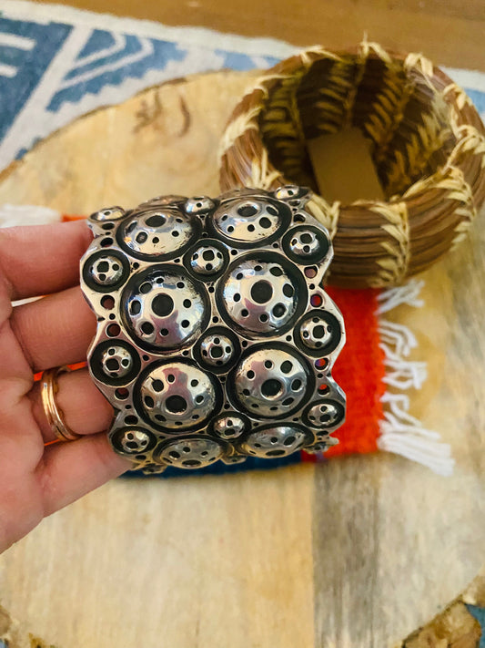 Handcrafted Hand Stamped Ball Sterling Silver Cuff Bracelet