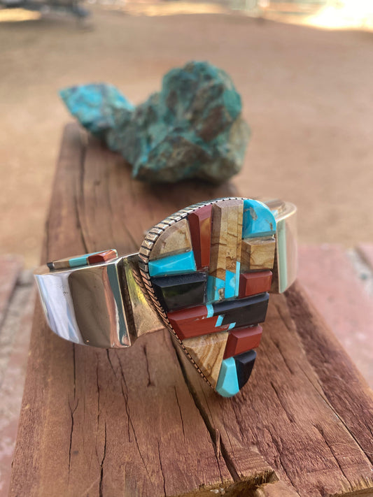 Handcrafted Multi Stone & Sterling Silver High Rise Inlay Cuff Bracelet by Melvin Francis /