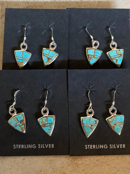 Handcrafted Turquoise 8 & Sterling Silver Petite Triangle Dangle Earrings set 1