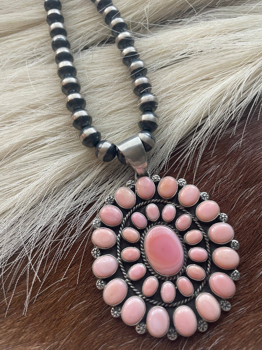 Navajo Queen Pink Conch Shell Sterling Silver Pendant Signed C Yazzie