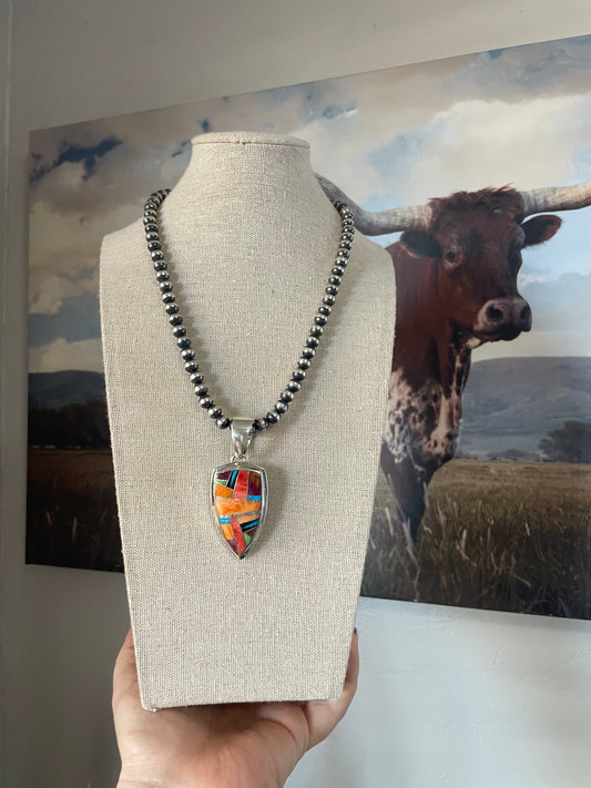 Handcrafted Multi Stone Inlay & Sterling Silver Pendant