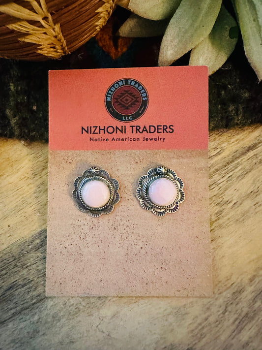 Handcrafted Queen Pink Conch & Sterling Silver Stud Earrings