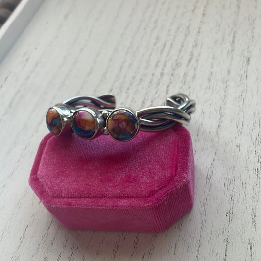 Handcrafted Pink Dream Mojave & Sterling Silver Cuff Bracelet Signed