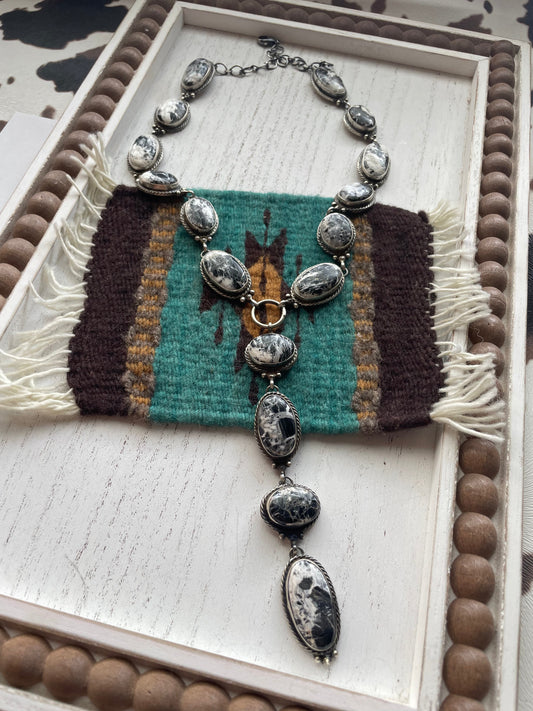Handcrafted Sterling Silver White Buffalo Drop Necklace Signed