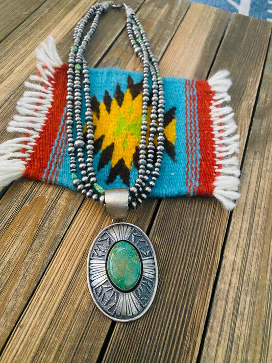 Handcrafted Sterling Silver & Royston Turquoise Beaded Necklace