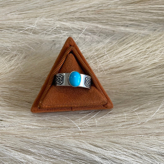 “Twisted Wire” Handcrafted Turquoise & Sterling Silver Ring Signed