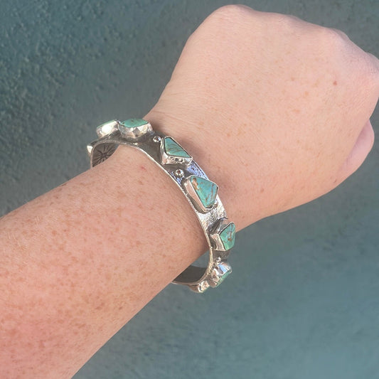 Handcrafted Turquoise Sterling Silver Bangle Bracelet By Jude Candeleria