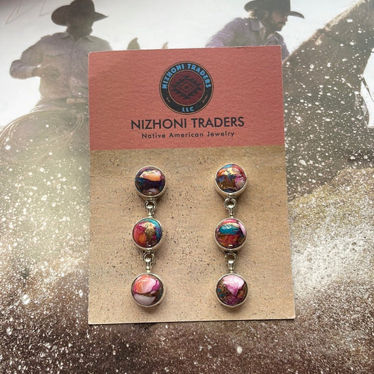 Handcrafted Pink Dream & Sterling Silver 3 Stone Dangle Earrings