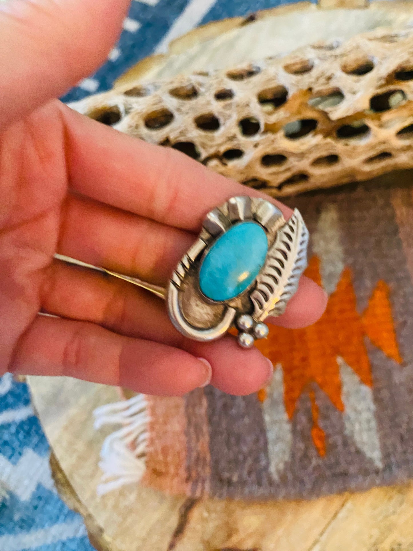 Vintage Handcrafted Turquoise & Sterling Silver Brooch