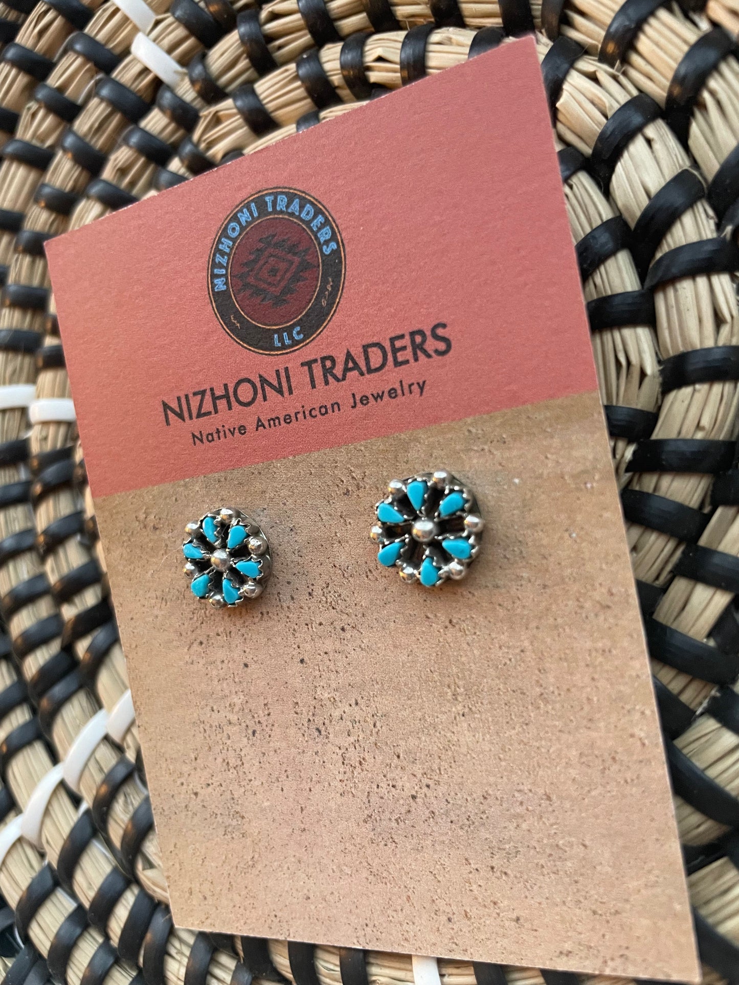 Handcrafted Sterling Silver & Turquoise Flower Stud Earrings