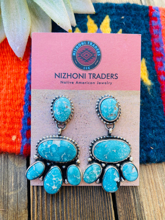 Handcrafted Turquoise & Sterling Silver Cluster Dangle Earrings