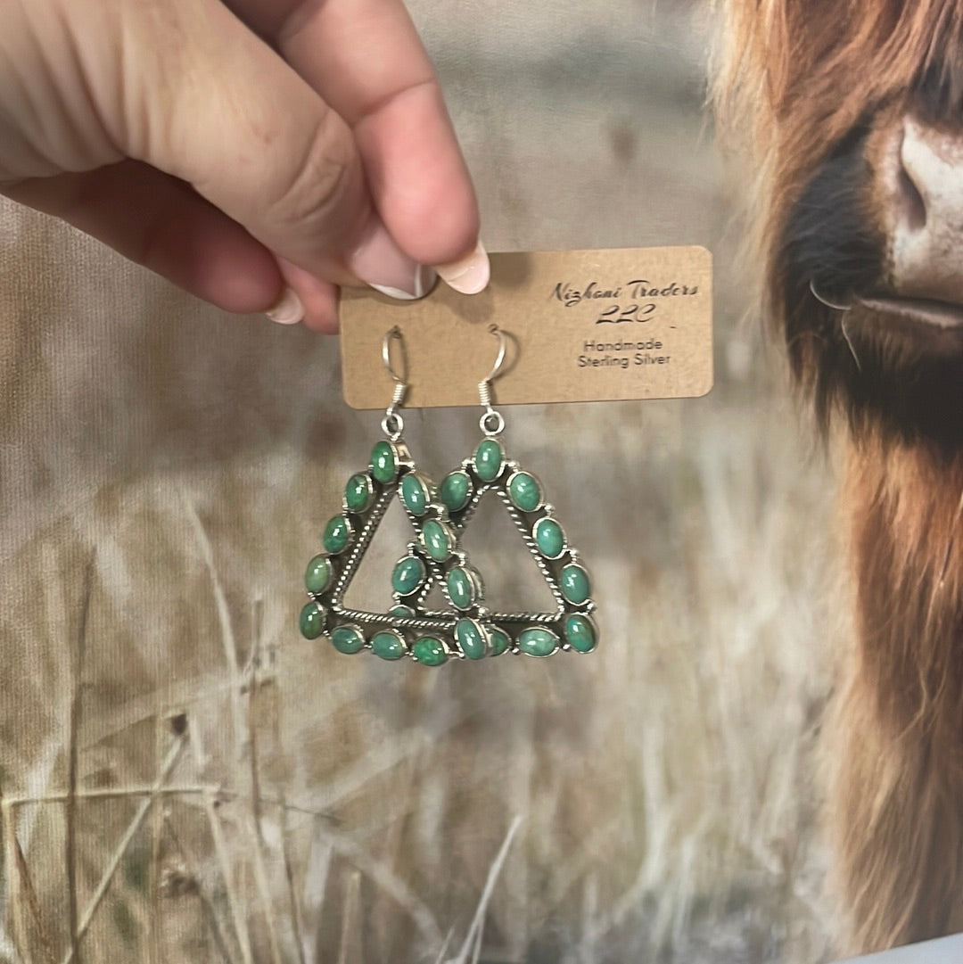 Beautiful Handmade Turquoise Triangle Wire Dangle Earrings By Dan Dodson