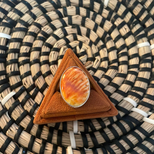 Handcrafted Sterling Silver & Orange Spiny Ring Size 6.5