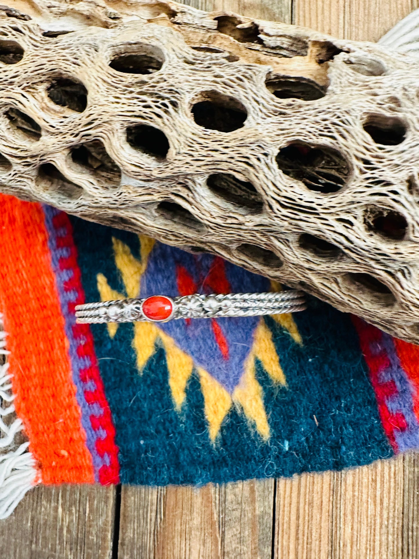 Navajo Coral & Sterling Silver Cuff Bracelet