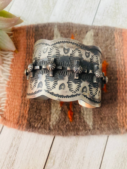 Handcrafted Hand Stamped Sterling Silver Cross Cuff Bracelet By Chimney Butte