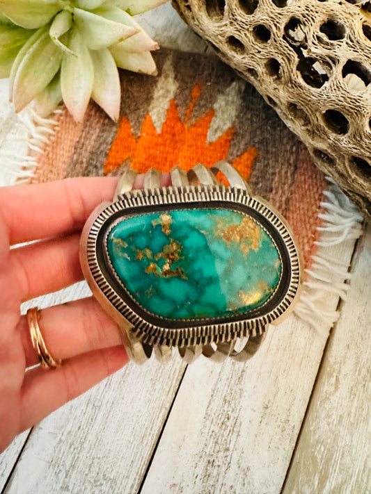 Handcrafted Old Pawn Vintage Royston Turquoise & Sterling Silver Cuff Bracelet