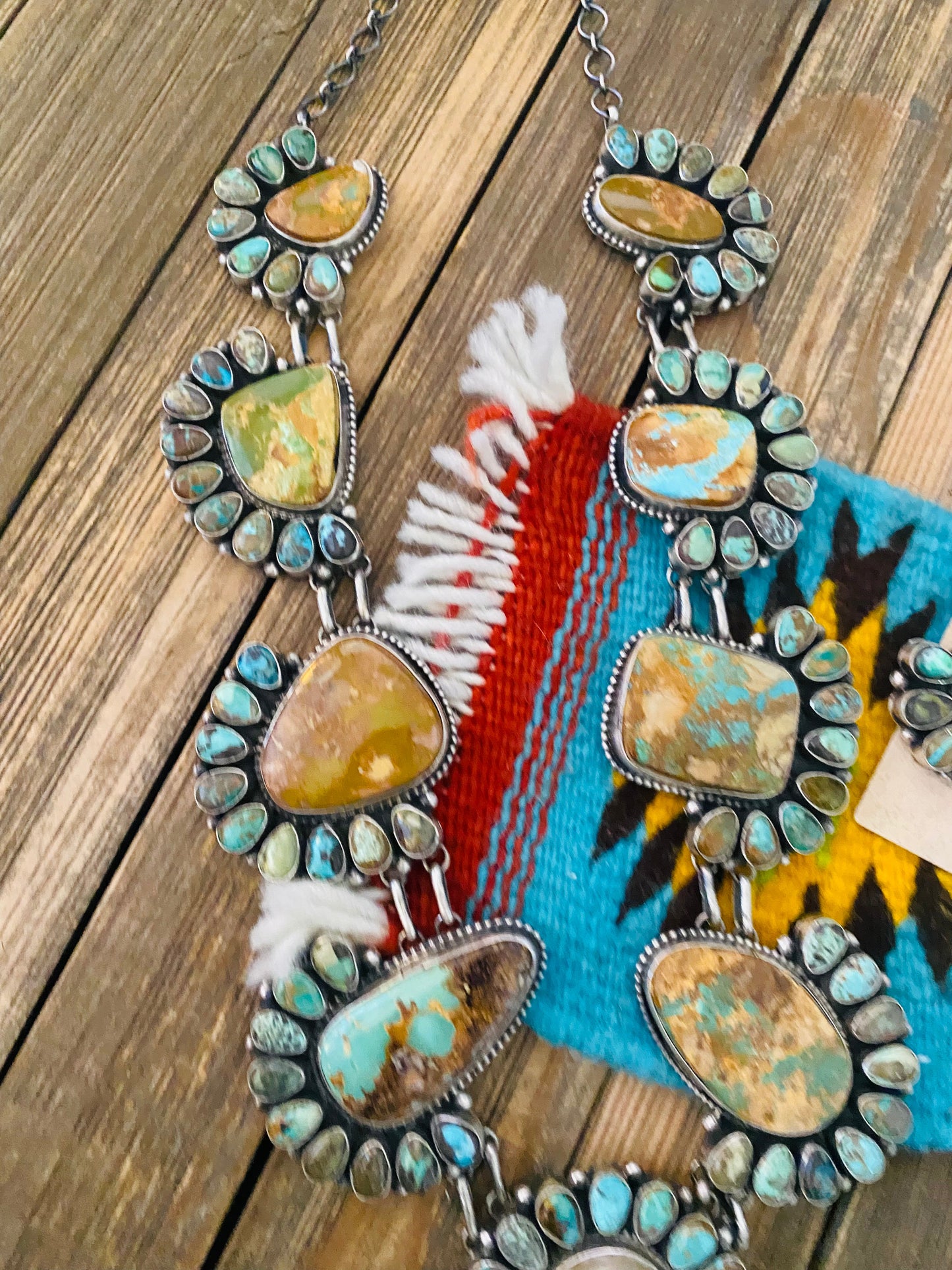 Stunning Handcrafted Sterling Silver & Royston Turquoise Necklace Set by Blaine Yellowhorse