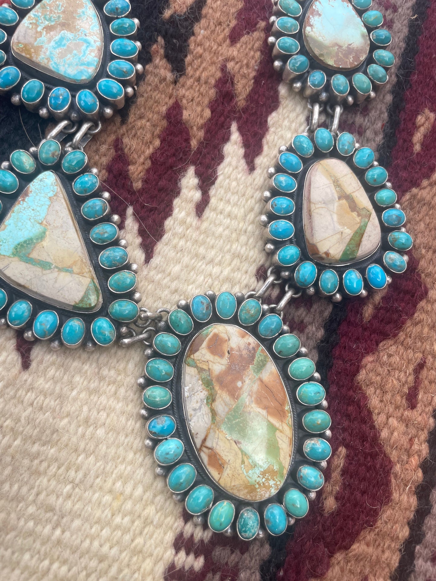 Handcrafted Sterling Silver Turquoise Necklace & Earring Set Signed B Yellowhorse