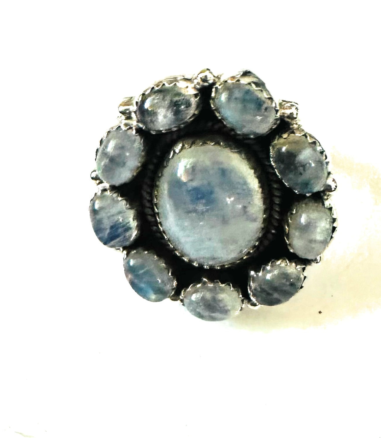 Handmade Sterling Silver & Moon Stone Cluster Adjustable Ring