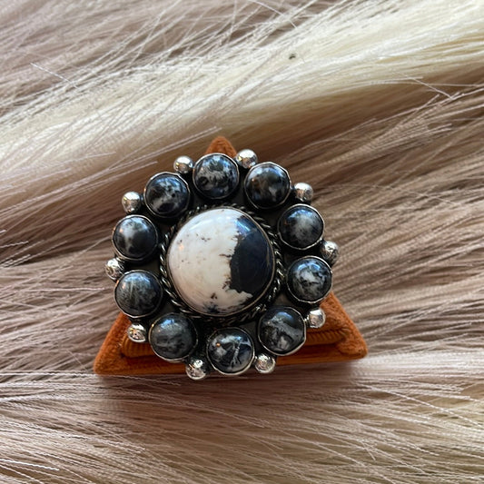Handcrafted Sterling Silver & White Buffalo Adjustable Ring Signed