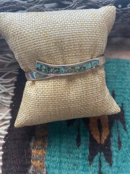 Handcrafted Handmade Sterling & Number 8 Turquoise Inlay Cuff Bracelet