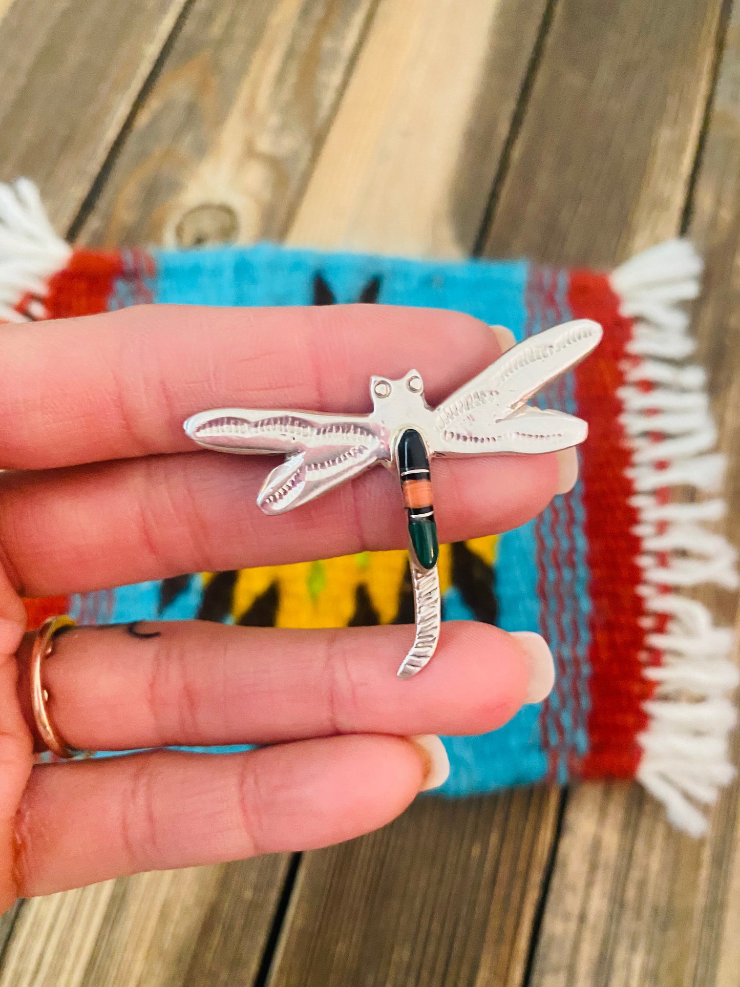 Handcrafted Sterling Silver and Multi Stone Inlay Dragonfly Brooch