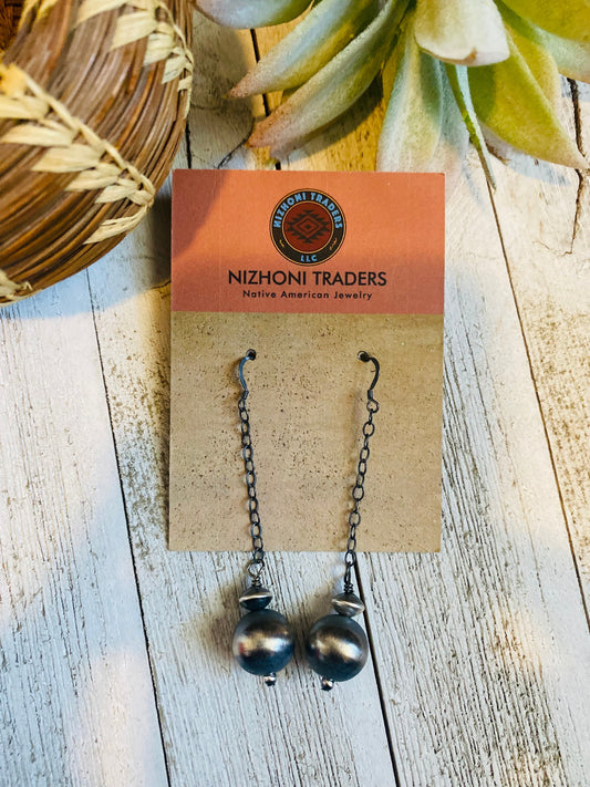 Handcrafted Pearl Sterling Silver Ball & Chain Dangle Earrings
