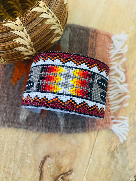 Handcrafted Made Beaded Leather Bracelet