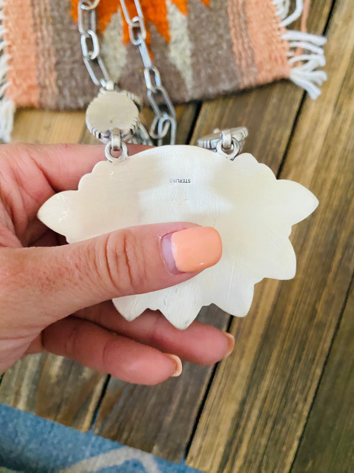 Handcrafted Queen Pink Conch Shell And Sterling Silver Cluster Necklace