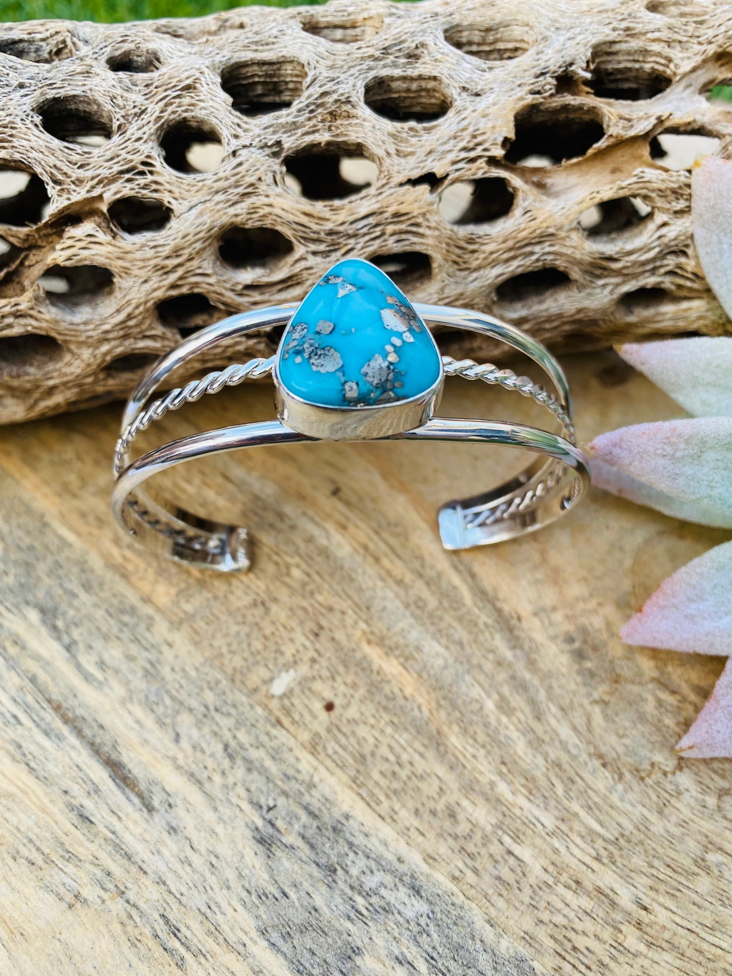 Handcrafted  Kingman Turquoise & Sterling Silver Cuff Bracelet