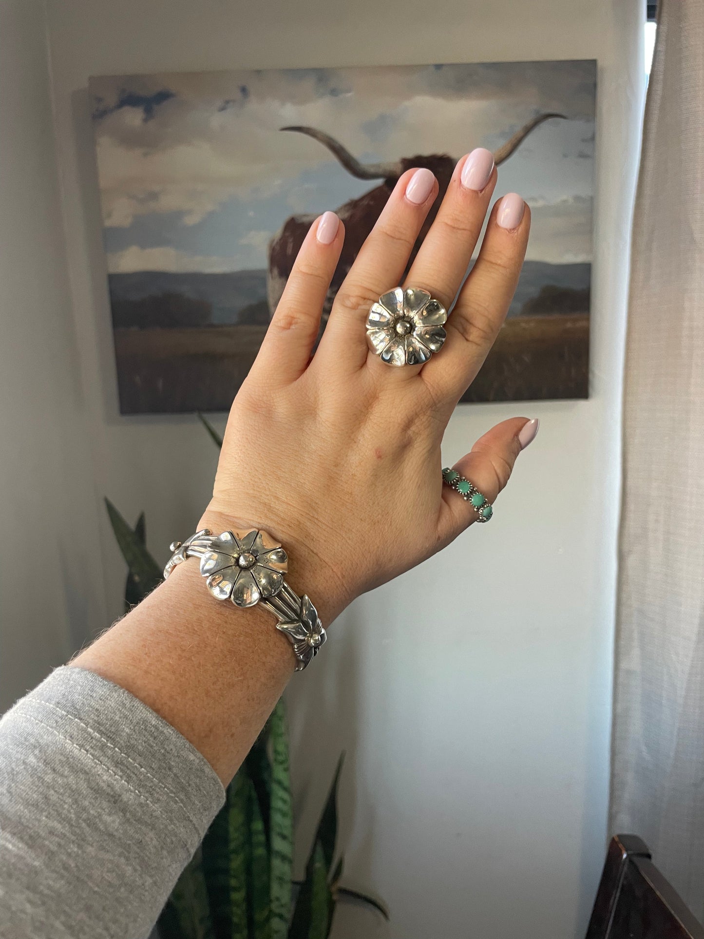 Navajo Sterling Silver Flower Bracelet Cuff