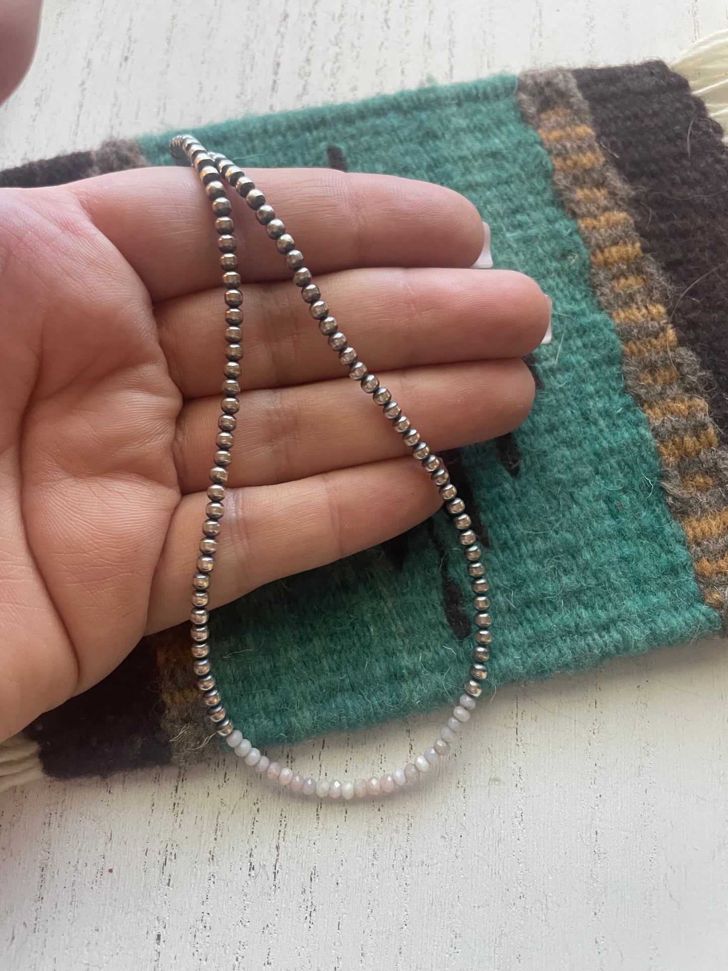 Handcrafted Sterling Silver Pearl & Queen Pink Conch Beaded Necklace 3mm
