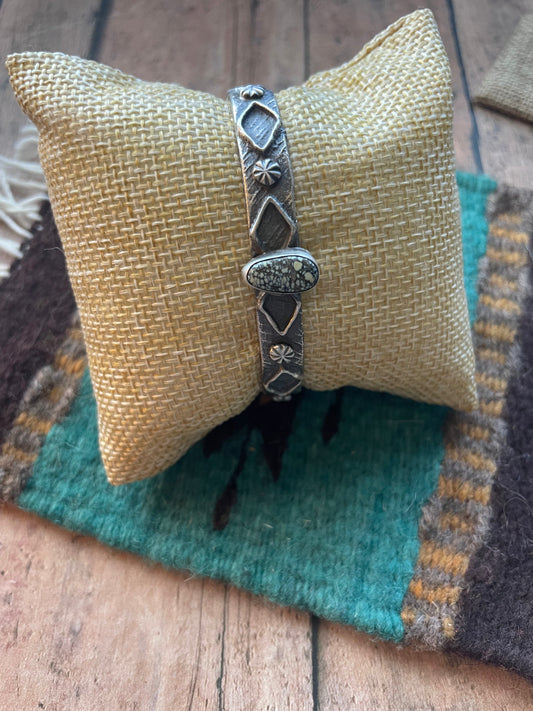 Handcrafted New Leander Turquoise & Sterling Silver Tufa Cast Cuff Bracelet Signed