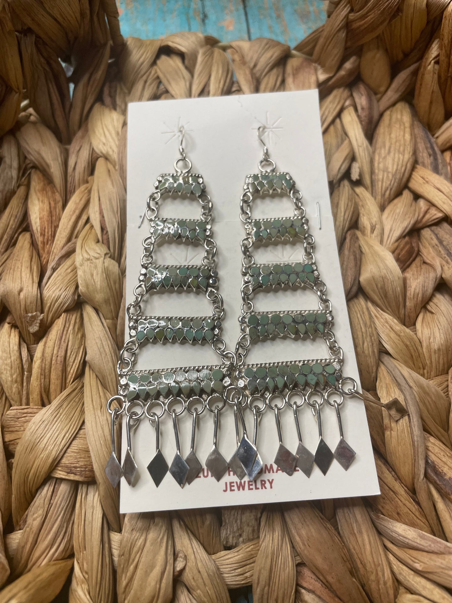 Zuni Sterling Silver & Royston Turquoise Dangle Earrings