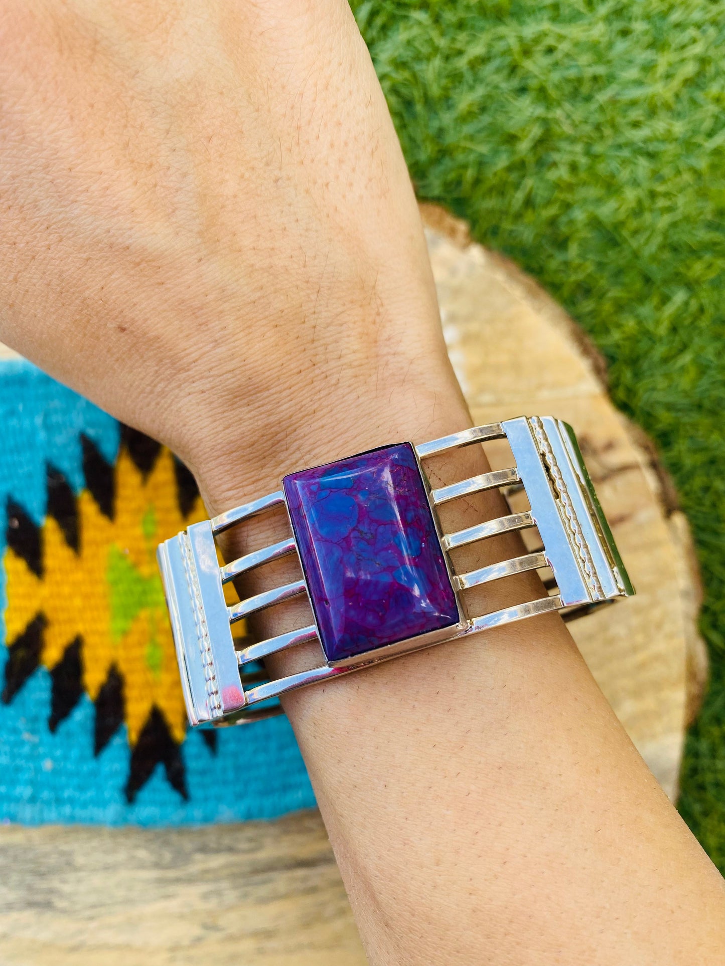 Navajo Purple Dream Mohave & Sterling Silver Cuff Bracelet Signed