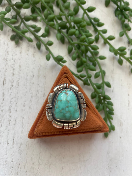 Handcrafted Large Single Stone Turquoise Sterling Silver Ring Signed