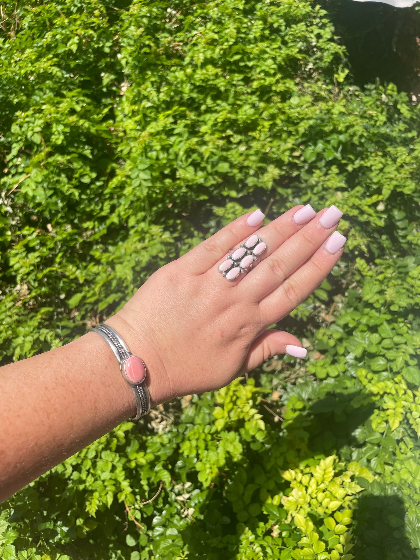 “The Lexi” Beautiful Navajo Sterling Silver & Pink Conch Ring Signed J Begay