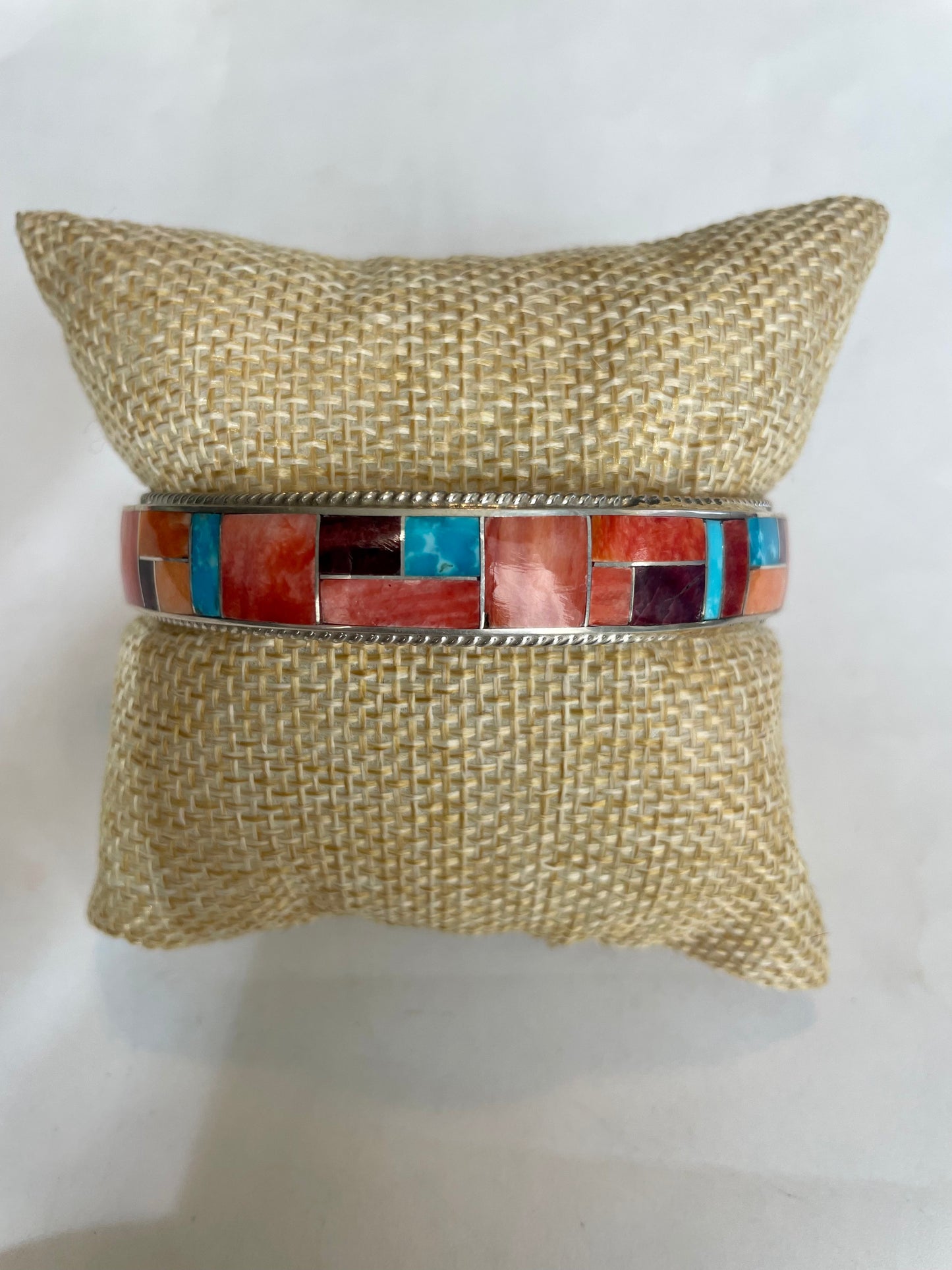 Handcrafted Turquoise & Spiny Inlay Sterling Silver Bangle