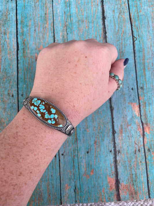 Handcrafted Sterling Silver & Turquoise Adjustable Cuff Bracelet Signed