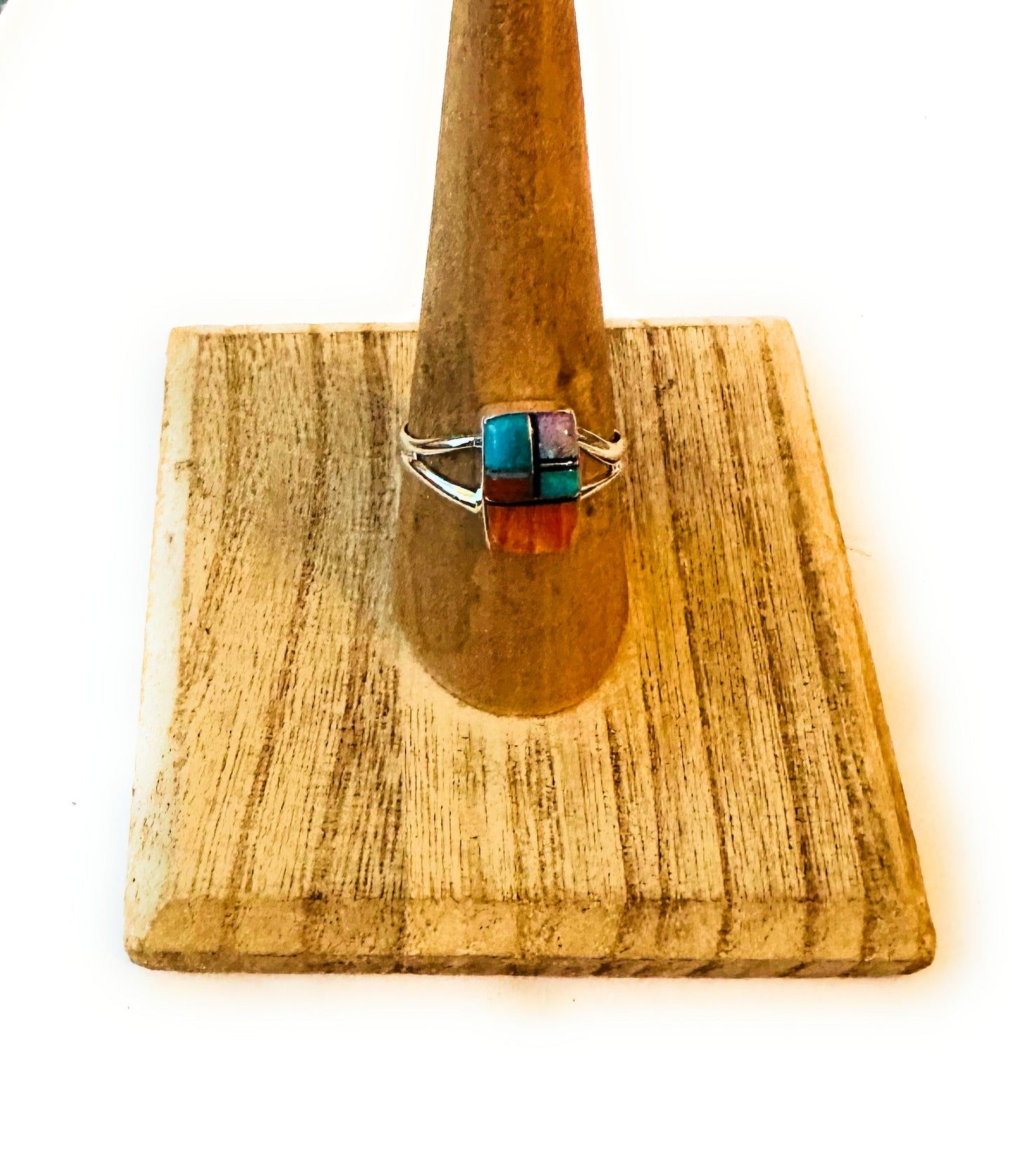 Handcrafted Sterling Silver & Multi Stone Inlay Ring Size 8.25